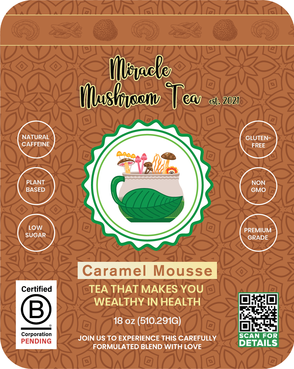 Miracle Mushroom Tea (Caramel Mousse) 30-50day supply
