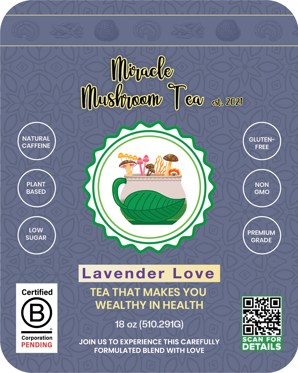 Miracle Mushroom Tea (Lavender Love) 30-50day supply