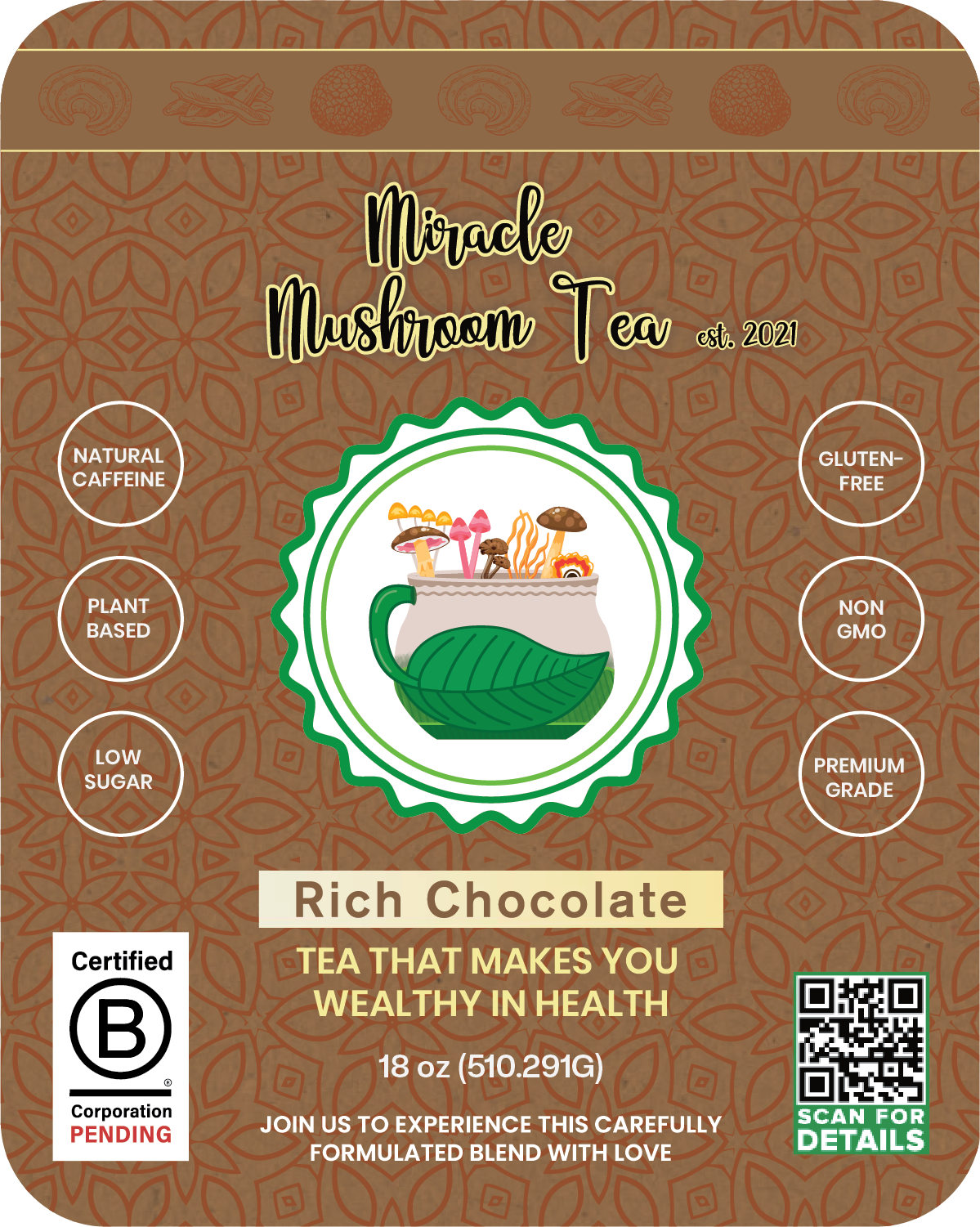 Miracle Mushroom Tea (Rich Chocolate) 30-50day supply