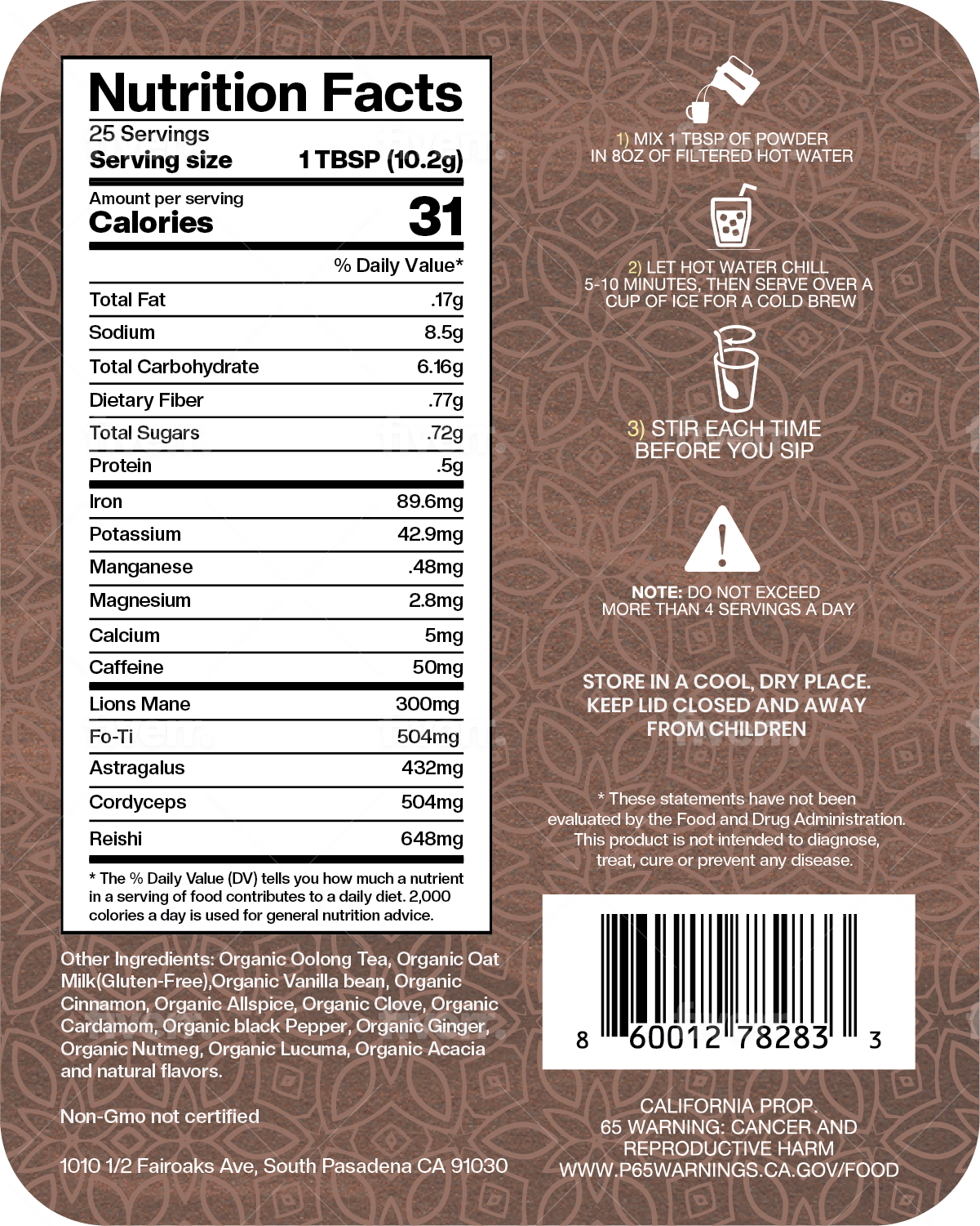 Miracle Mushroom Tea (Vanilla Chai) 25-30 day